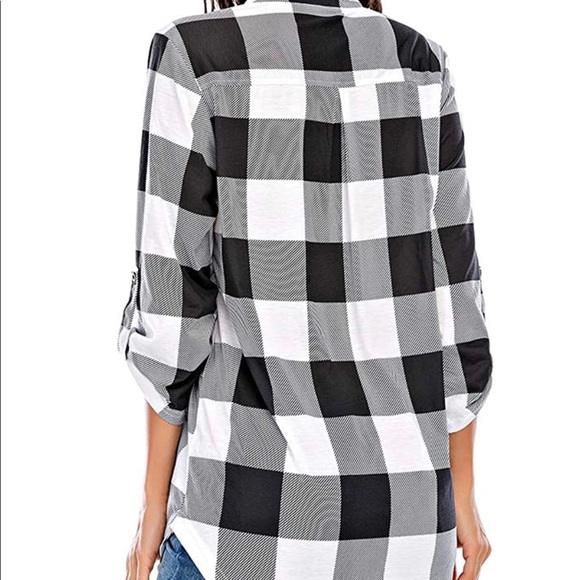 Womens 3/4 sleeve Roll Up Plaid shirt - Picture 3 of 9